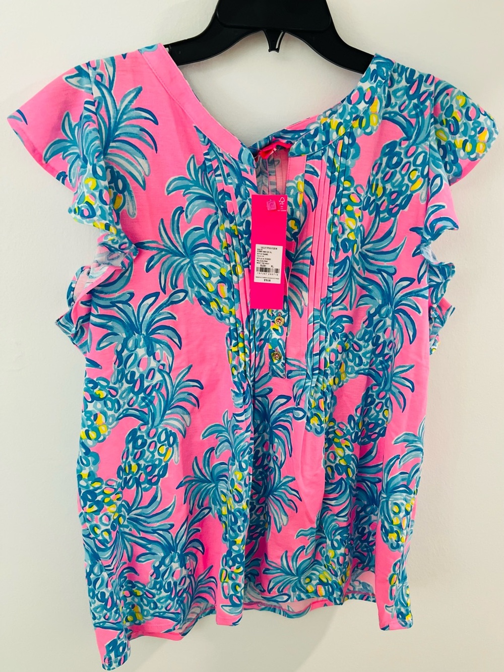 LILLY PULITZER PELICAN PINK PINEAPPLE PRINT BEAT THE HEAT GOLDA TOP XL NWT $78